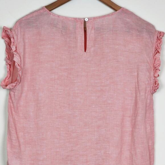 Cynthia Rowley Size M Linen Blouse Flutter Ruffle Sleeve Soft Pink - Picture 7 of 10